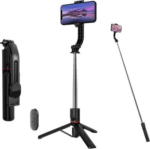 Selfie Stick Tripod, 44" Extendable, 360° Rotatable, Wireless Remote, Detachable Phone Holder, Lightweight & Portable, Compatible with iPhone, Samsung, Android, Ideal for Travel & Vlogging in Saudi Arabia