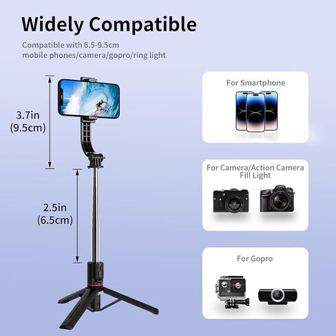 Selfie Stick Tripod, 44" Extendable, 360° Rotatable, Wireless Remote, Detachable Phone Holder, Lightweight & Portable, Compatible with iPhone, Samsung, Android, Ideal for Travel & Vlogging in Saudi Arabia