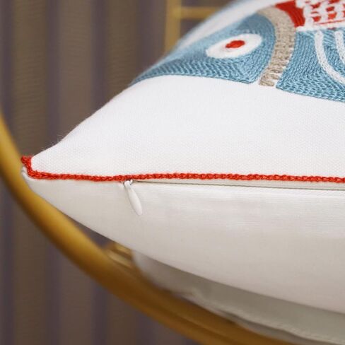 1 قطعة غطاء وسادة مطرز من القطن غطاء وسادة مربع مزخرف للمنزل أريكة سرير وكرسي 18 × 18 بوصة (سمكة حمراء) in Kuwait