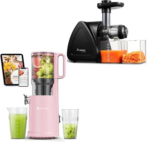 Cold Press Juicer, Aobosi Juicer Machines with 5" Large Feed Chute Fit Whole Fruits & Vegetables, Slow Masticating Juicer Self Feeding Effortless, Auto-cutting Auger, Triple Filter in Saudi Arabia