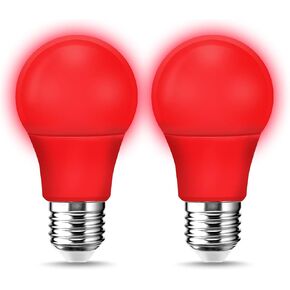 LED Red Light Bulbs 60W Equivalent, A19 LED E26 Base Color Light Bulb, 9W Red LED Lights for Porch, Sleep Night Bulbs Home Lighting Christmas Decoration, Party, Bars, Holiday Lighting, 2 Pack