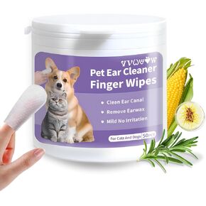 Dogs & Cats Ear Wipes- Finger Wipe Design、Natural Ingredients for Dogs and Cats Ear Cleaner，Gently Yet Effectively Remove Debris and Ear Wax -50 Count