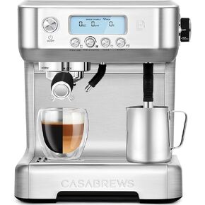 CASABREWS Espresso Machine with Automatic Milk Frother, 20 Bar Espresso Maker with Dual Boiler and LCD Display, Barista Cappuccino Latte Maker with Separate Hot Water System for Americano, Silver