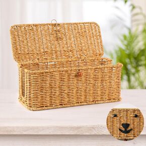 Handmade cable management box,synthetic rattan cord hider cable organizer storage box 2 open slots cute design charging basket under desk for Tv computer Usb hub to hide power strips&cords-13"L*5.1"W