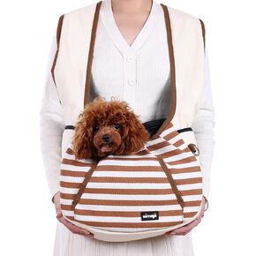 NATUYA Dog Sling Carrier Puppy Carrier, Adjustable Pet Front Sling Carrier Travel Bag with Bottom Pad, Pet Carrier for Small Dog Cat Puppy Traveling Hiking Camping (Khaki, 3-8 lb)