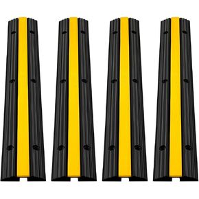 VEVOR 4 Pack of 1-Channel Rubber Cable Protector Ramps Heavy Duty 22046Lbs Load Capacity Cable Wire Cord Cover Ramp Speed Bump Driveway Hose Cable Ramp Protective Cover