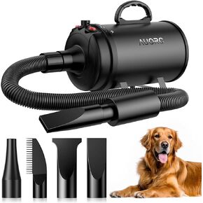 Dog Dryer, 5.2HP/3800W High Velocity Dog Hair Dryer with 4 Nozzles, Stepless Adjustable Speed & Temperature Control, Low Noise Professional Dog Grooming Dryer (Black)