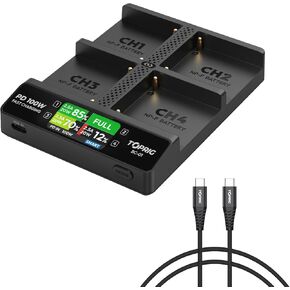 Accsoon Toprig 4-Channel PD 100W Fast NP-F Battery Charger with LCD Display, Compatible with Sony NP-F550, NP-F750, NP-F770, NP-F960, NP-F970 or Other NP-F Series Camera Battery