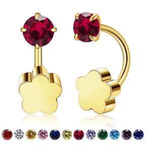 Tiny 3mm Birthstone Earrings Small Huggie Half Hoop Earrings with Flower Flat Back for Women Girls，G23 Hypoallergenic Minimalist Tiny Cartilage Earring (Gold, October- Pink Tourmaline)