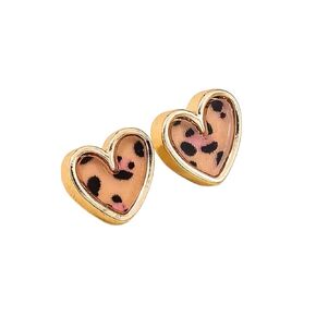 Dainty leopard heart earring. Gold colored. Minimalist heart stud earrings. Girl gift idea.