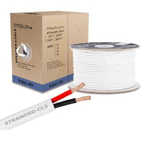 Cmple - 250FT 14AWG Speaker Wire Cable with 2 Conductor Speaker Cable (CCA) Copper Clad Aluminum CL2 Rated In-Wall Speaker Wire for Home Theater & Car Audio - 250 Feet, White
