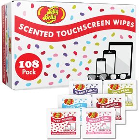 Jelly Belly Scented Wipes, 6 Assorted Scents Eye Glasses Cleaner Wipes, Lens Wipes for Sunglasses Touchscreen Cleaner, Eyeglass Cleaning Wipes, Glasses Wipes Lens Cleaner for iPhone/Laptop, 108-Pack