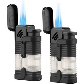 Torch Lighter, 2 Pack Triple Jet Flame Torch Lighters, Adjustable Windproof Flame Butane Refillable Torch Lighter for Camping and Candles (Without Fuel)