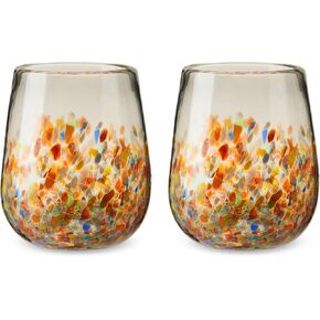 Twine Segunda Vida Artistico Tumblers Beverage Glasses, Mexico Glasses Set Home Cocktail Bar Gifts, 100% Recycled Glass, Multicolor 10oz Set of 2
