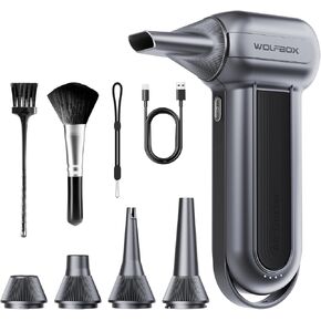 WOLFBOX Compressed Air Duster-150000RPM Super Power Electric Air Duster, Rechargeable Long-Life Air Blower, Cordless 3-Gear Adjustable Mini Blower for Computer, Keyboard, Outdoors, Snow and Car