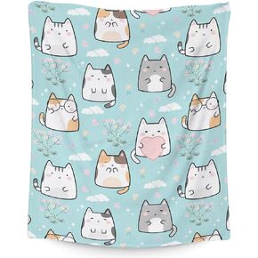 Cat Blankets for Cat Lovers - 50x60 Inches Cute Throw Blanket for Women & Girls - Light Blue Soft Fuzzy Plush Blanket for Bed, Couch