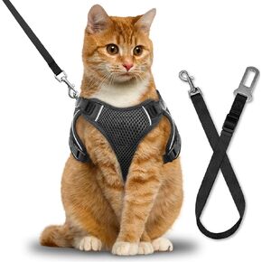 Cat Harness, Cat Car Harness and Leash for Walking, Escape Proof Soft Adjustable Vest Harnesses for Cats, Easy Control Breathable Reflective Strips Harness, Kitten Harness and Leash Set, Black, S