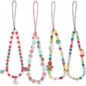 4 Pcs Phone Charms Strap Beaded Phone Wrist Strap Cute Phone Charms Aesthetic Phone Lanyard Wrist for Women Phone Bag Keychain Camera Pendants Decor