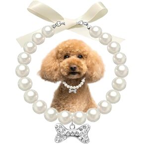 Pearl Dog Necklace,Pink S Diamond Crystal Dog Collars Bling Rhinestones Bone Cat Collar Jewelry for Girl xs s Small Puppy Kitten Pets Dogs
