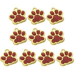 PATIKIL Animal Dog Cat Paw Print Pendants, 10 Pcs Crystal Footprint Dog Cat Paw Prints Pendants for DIY Necklace Bracelet Enamel Jewelry Making, Red