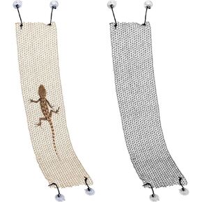 2 Pack Bearded Dragon Hammock, Collapsible Reptile Hammock Lounger Suitable for Resting Climbing, Reptile Hammock for Middle Small Lizard, Chameleon and Gecko (Rectangle Black & Yellow)