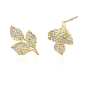 Gold Leaf Stud Earrings for Women Cubic Zirconia Earrings Studs Crystal Earrings Cz Studs Earrings for Gift