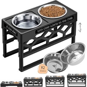 Elevated Slow Feeder Dog Bowl with Stainless Steel Dog Bowl, 4 Heights Adjustable Dog Food Bowls Stand for Small Breeds, Raised Slow Feeder Dog Bowls with Anti-Slip Stand for Health Eating