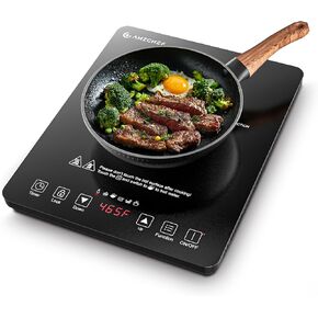 AMZCHEF Portable Induction Cooktop 20 Temperature & Power Levels, 1800W Induction Stove Burner with 5.9" Heating Coil, Low Noise Hot Plate Single Electric Cooktops Countertop Stove with Timer