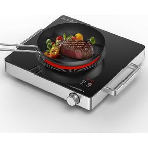 Hot Plate Electric Single Burner 1800W Portable Burner for Cooking with Adjustable Temperature & Stay Cool Handles, Stainless Steel, Cooker with Knob Control, Compatible for All Cookwares