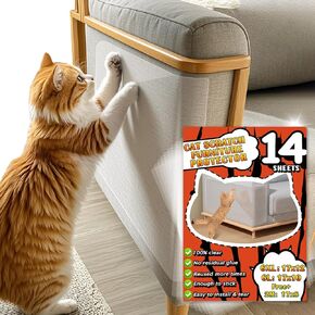 Ultra Clear Anti Cat Scratch Furniture Protector, 14 Pack, Self-Adhesive Couch Protector for Cat Claws, Single Side Cat Scratch Deterrent Tape, No Residue, Reusable, 17x12 inch, 60 Pins