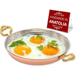 Hakan Copper Round Chef Pan | Traditional Ottoman Style Handmade Copper Frying Pan | Authentic Design Copper Cookware | Hand-Crafted Hammered Copper Sahan | Turkish Egg Omelet Skillet, 7" in Kuwait