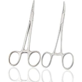 Pet Hemostat Forceps, Stainless Steel Ear Scissors For Dog And Cat, Ear Hair Clamp Scissors Tools, Straight And Bent, 5-inch