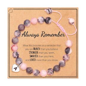 Pink Natural Stone Initial Bracelets for Teen Girls Women, Graduation Friend Birthday Gifts for Girls Jewelry, Letter L Initial Charm Bracelets for Teenage Teen Girls