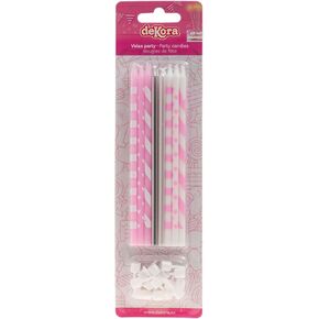 dekora Decorative Candles for Cakes Odourless Birthday Mix Pink 13 cm Paraffin Candles