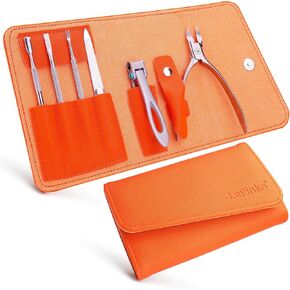 Stocking Stuffers, Gifts for Men Women, LePinko 6 in 1 Nail Manicure Set with Premium Handmade Leather Case - Orange