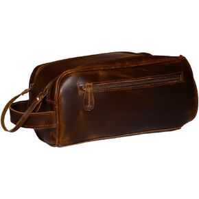 Leather Toiletry Bag Unisex Travel Dopp Kit (King Size) With Shaving kit Accessories 3 Leather items :Shaving Brush Case, Razor Protective Travel Case (Combo of 4 Items)