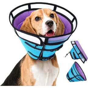 Dog Cone Collar Soft Cones - Breathable Mesh Adjustable Length Foldable Comfy for Large Medium Small Dogs After Surgery (Blue Purple, M)