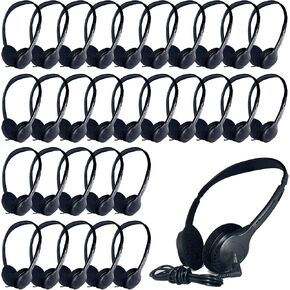 20 Pack Class Set Headphones for Kids Students School Classroom Headphones Bulk Earphones Adjustable with 3.5 mm Jack for Library Children Adults(006 Black Headphones)