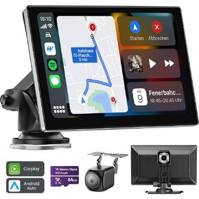 Carplay Screen for Car, 9" Portable Wireless Carplay&Android Auto, 4K Dash Cam,1080P Backup Camera, Car Stereo Audio Receivers for Car, GPS Navigation Mirror Link, Bluetooth,FM, Siri