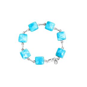 Bracelet, 925 silver bangle with natural larimar squares, 8 inches in length, and a beautiful handcrafted basket. Premium handmade bracelet.