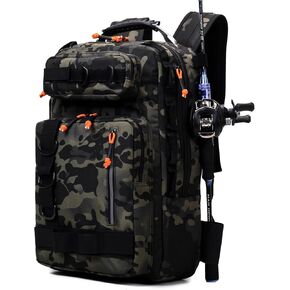 Fishing Tackle Backpack Storage Bag with Rod Holder,Large Storage Space, Easy Access to Fishing tools, Fits 3600 3700 Tackle Tray,Suitable for Fly Fishing Outdoor Travel Camping.