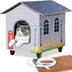 NAMOTEK Heated Cat Houses for Indoor/Outdoor Cats with Elevated Heated Cat Bed Providing Safe Feral Cats, Easy to Assemble Large (23" x 13" x 18")