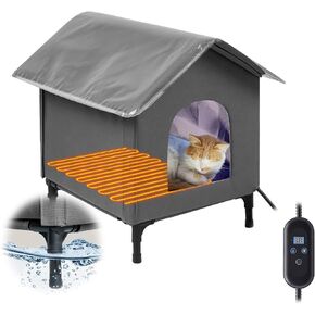 Bestier Large Heated Outdoor Cat House for Winter, Weatherproof Outside Feral Cat Shelter with Timer & Adjustable Heating Pad, Insulated Elevated Cat Kitty House with Escape Door for Barn Cats