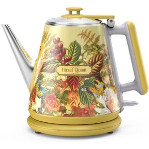 Hazel Quinn Retro X Eduardo Recife Collaboration Electric Kettle- 1 Litres / 34 Ounces Retro Small Tea Kettle, Double Wall, 304 Stainless Steel, 1200W Fast Boiling, Cordless, BPA-Free, Auto Shut-Off