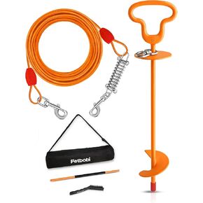 كابل ووتاد ربط الكلاب من بيتبوبي - كابل عالي التحمل بطول 30 قدمًا مزود بزنبرك، خالٍ من التشابك، ووتد أرضي مقاس 16 بوصة مع حقيبة حمل، مثالي لشاطئ التخييم في الفناء، يناسب الكلاب الصغيرة والمتوسطة والكبيرة التي يصل وزنها إلى 120 رطلًا in Kuwait