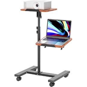 2 Shelves Projector and Laptop Stand,Projector Stand with Wheels,Mobile Laptop Stand with Mouse Tray,Height Adjustable Projector Presentation Trolley for Office Home Studio DJ Sheet Music (Brown)