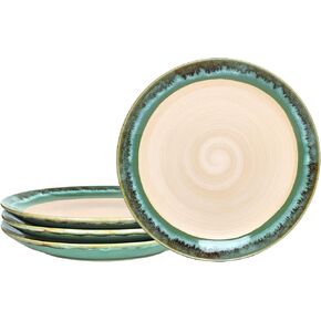 Bosmarlin Stoneware Dinner Plates, 10.5 inches, Set of 4 for Salad, Pasta, Dessert, Microwave and Dishwasher Safe (Green, 10.5 in)
