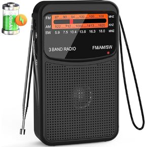 Portable AM FM SW Radio with Best Reception,Small Transistor Radio with 600mAh Rechargeable Battery,Walkman Radio with 3W Large Speaker,Pocket Handheld Radio with 3.5mm Earphones Jack,Gift for Elder
