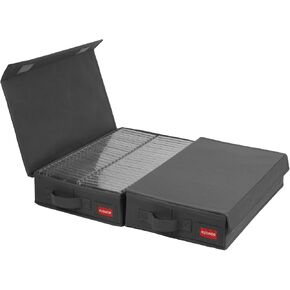Stackable Cassette Tape Storage Box - Dust-proof Cassette Racks with Lid - Audio Cassette Holder Pack of 4- Holds 192 Cassette Cases - 16.34 x 9.25 x 3.4 Inches – Grey