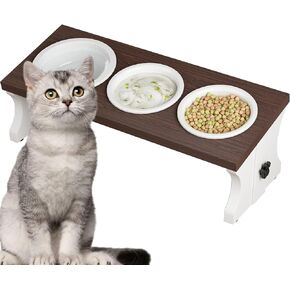 Piskyet Elevated Cat Bowls,10° Tilted Raised Cat Food Bowls, Cat Bowls for Indoor with 3 Ceramic Bowls Anti-Vomiting, Raised Cat Food Bowls for Cats and Small Dogs